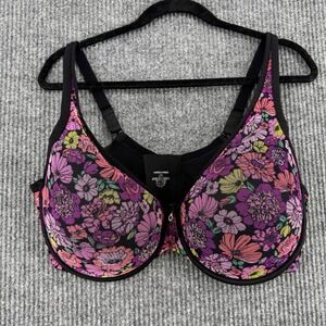 Curvy Couture 40G Floral Mesh Bra Plus Size Womens Underwire Pink Black